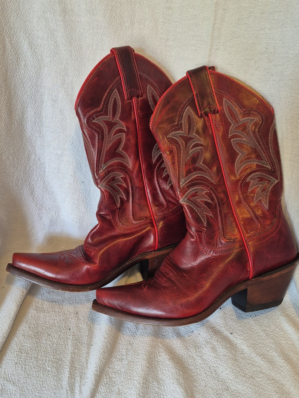Tony Lama Red Western Leather Heeled Boots